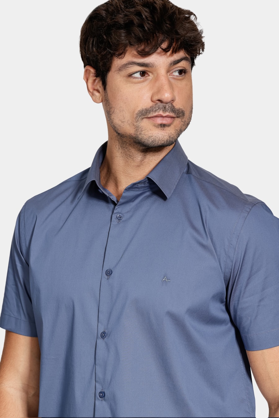 Camisa Manga Curta Slim Tech Azul Jeans — foto 3 de 6