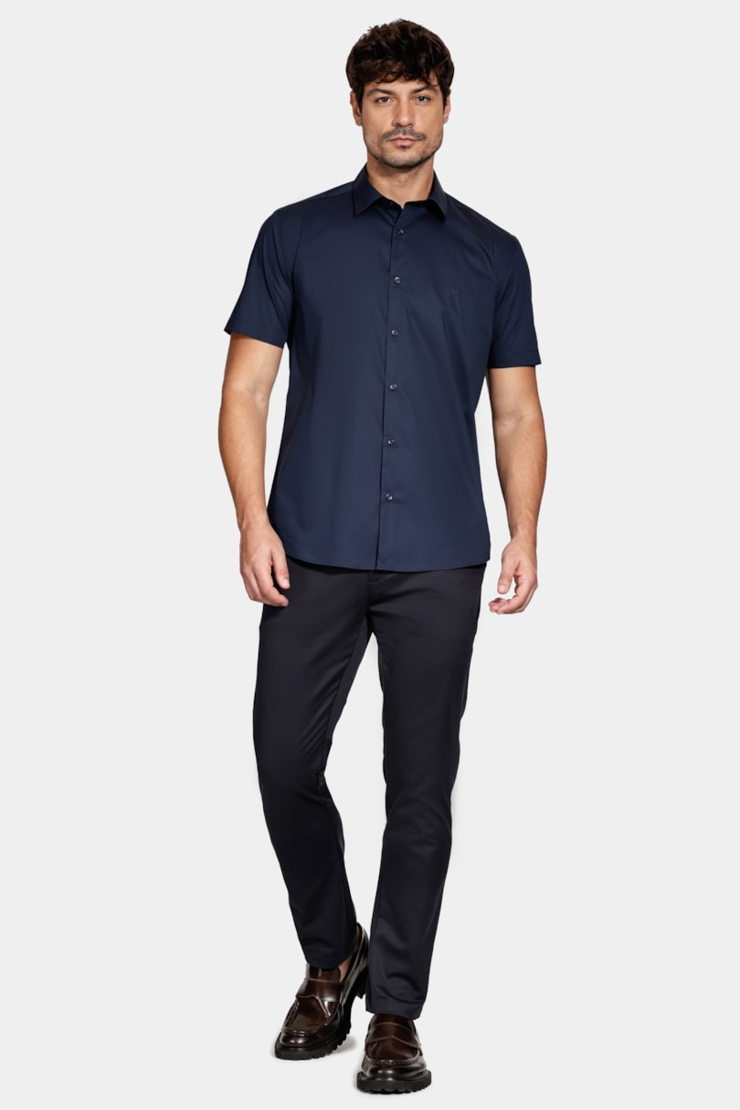 Camisa Manga Curta Slim Tech Marinho
