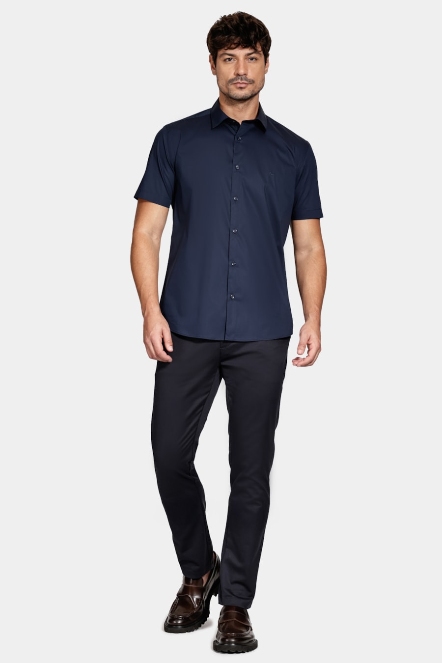 Camisa Manga Curta Slim Tech Marinho — foto 2 de 6