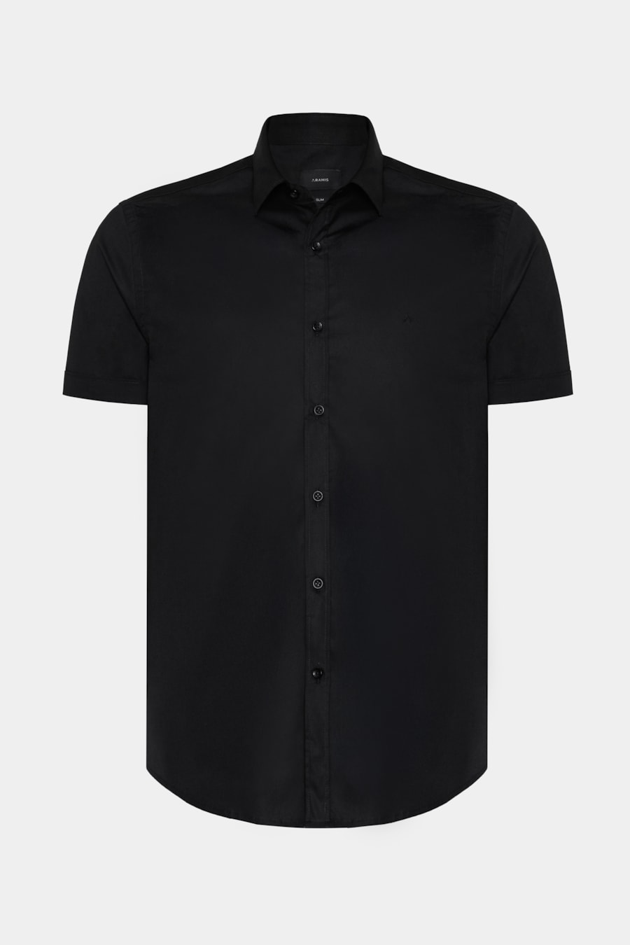 Camisa Manga Curta Slim Tricoline Stretch Liso Preto — foto 5 de 6
