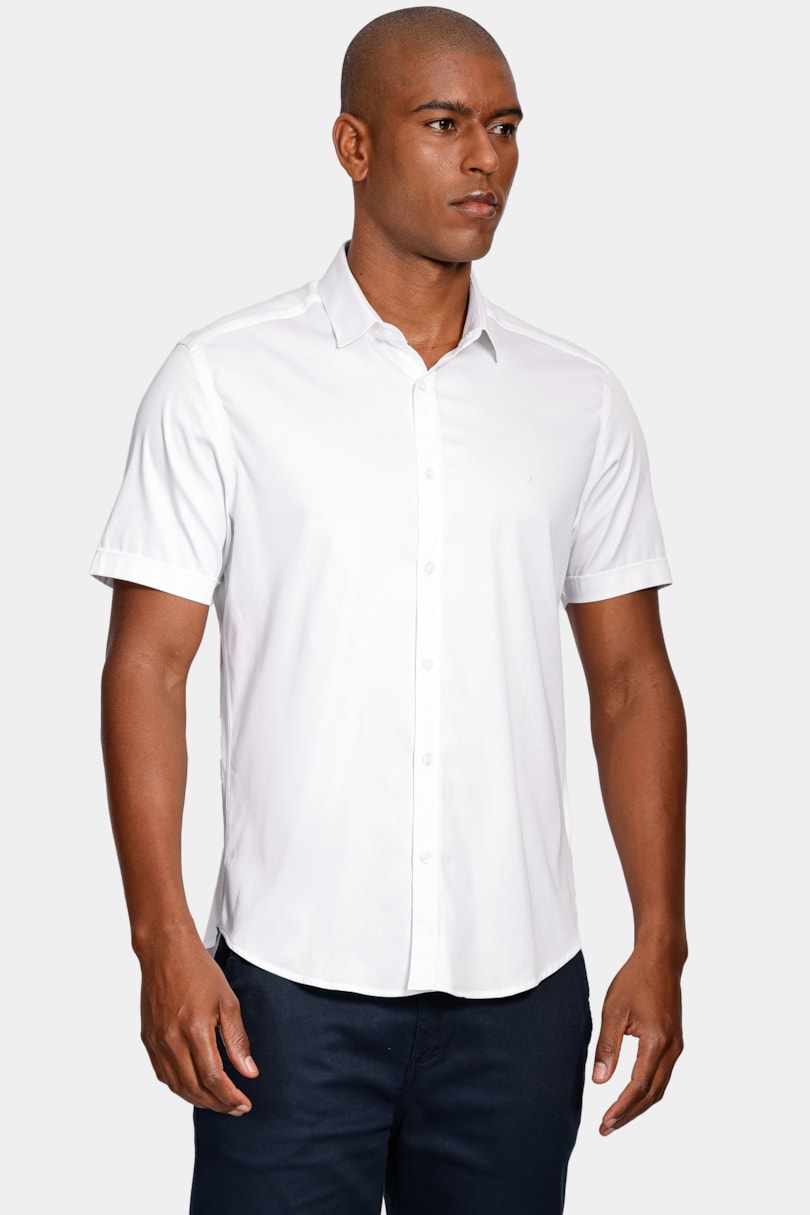 Camisa Manga Curta Super Slim Cetim Com Elastano Branco