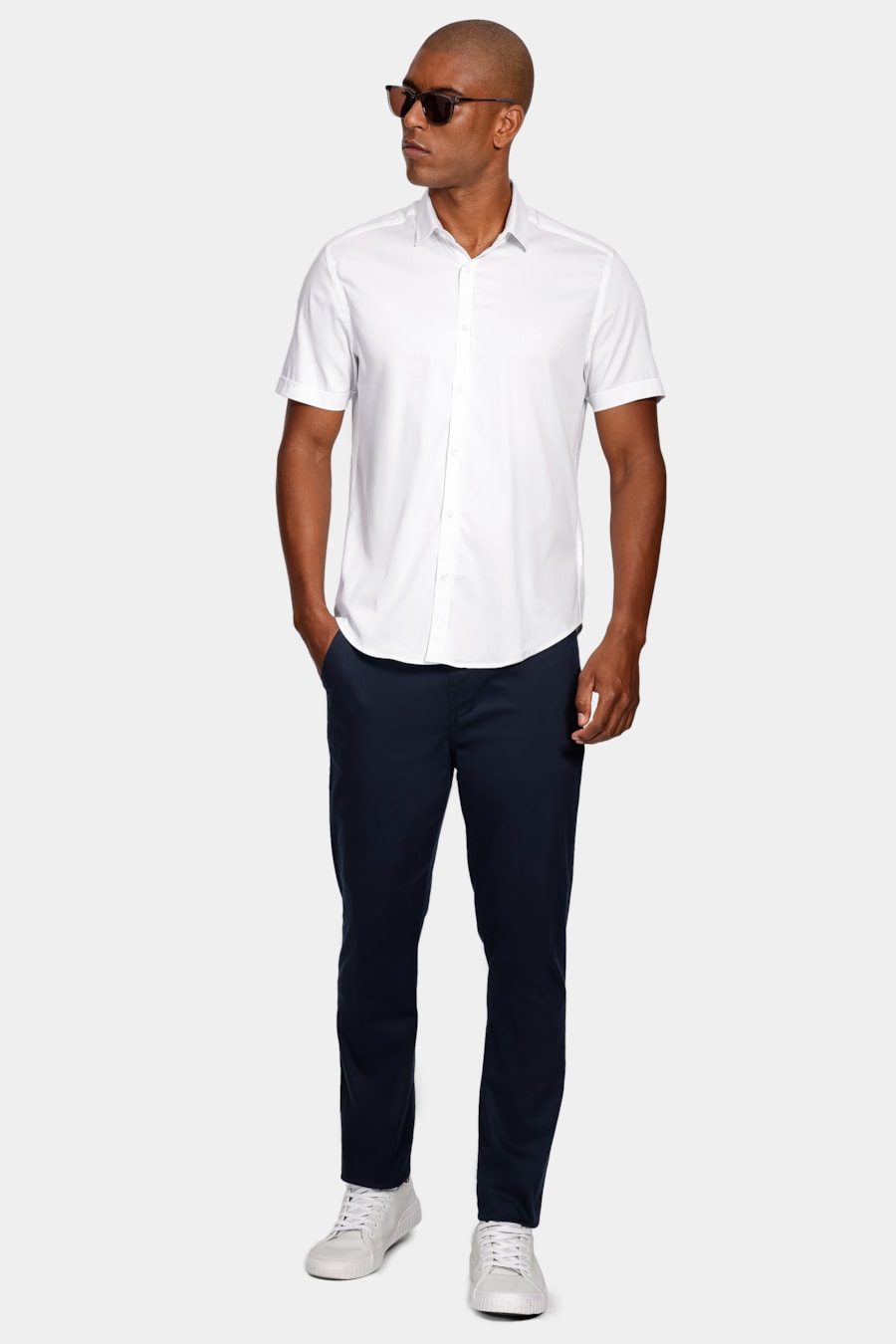 Camisa Manga Curta Super Slim Cetim Com Elastano Branco — foto 2 de 5