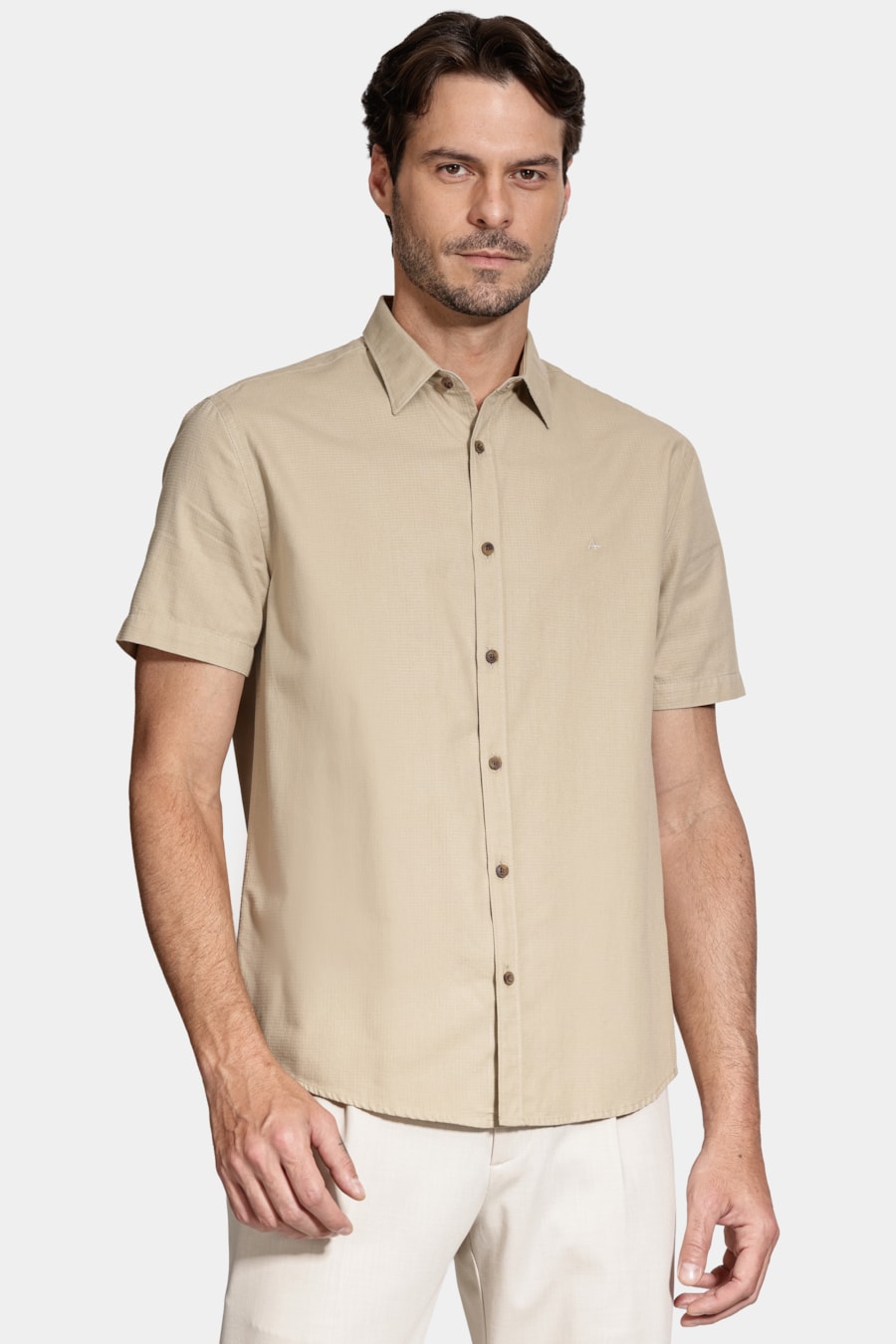 Camisa Manga Curta Textura Quadriculada Mini Areia — foto 1 de 6