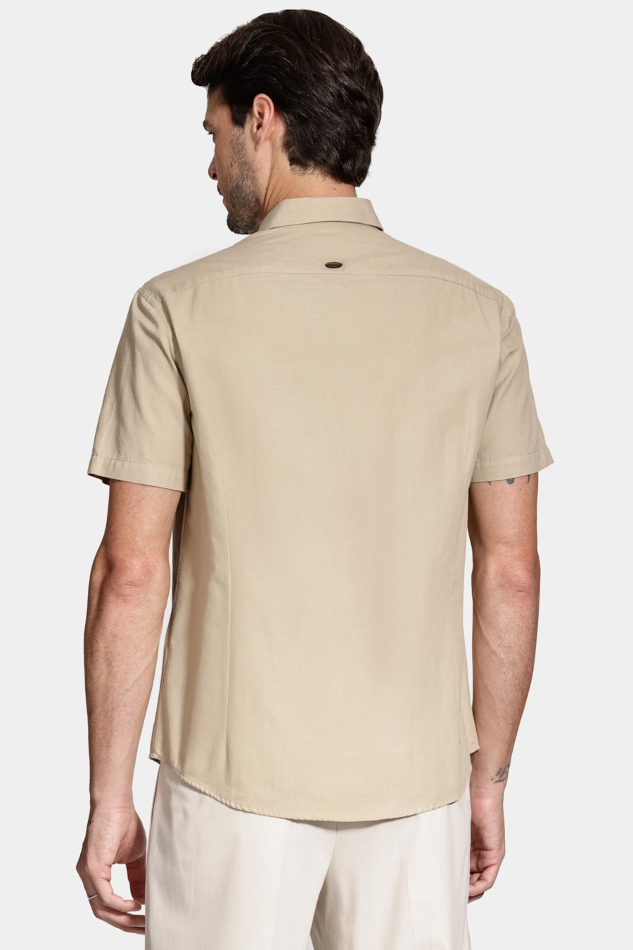 Camisa Manga Curta Textura Quadriculada Mini Areia — foto 4 de 6