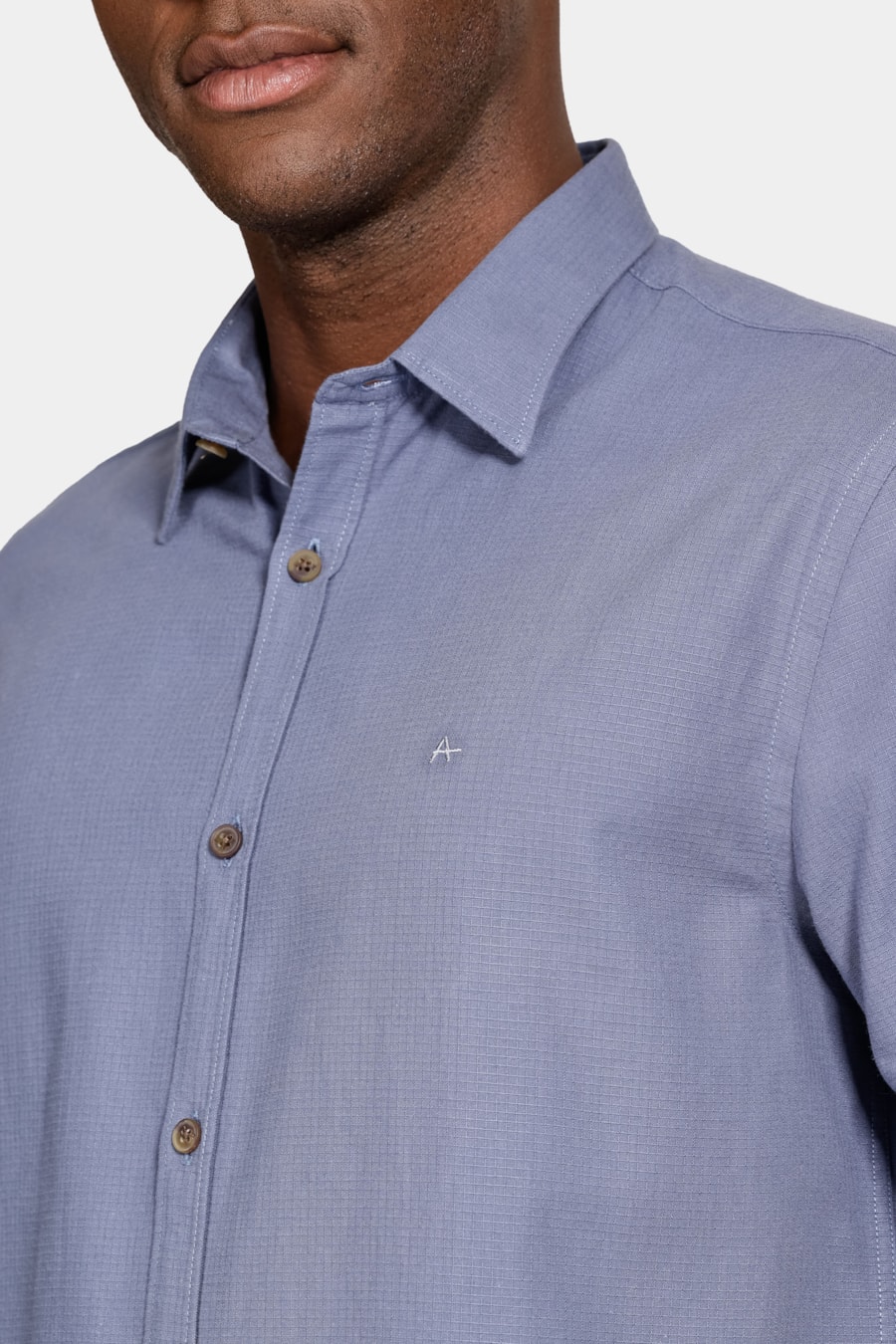 Camisa Manga Curta Textura Quadriculada Mini Azul Jeans — foto 3 de 6