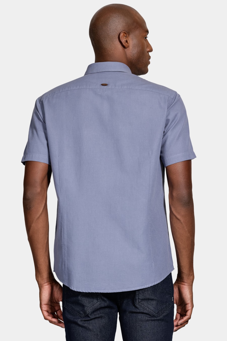 Camisa Manga Curta Textura Quadriculada Mini Azul Jeans — foto 4 de 6
