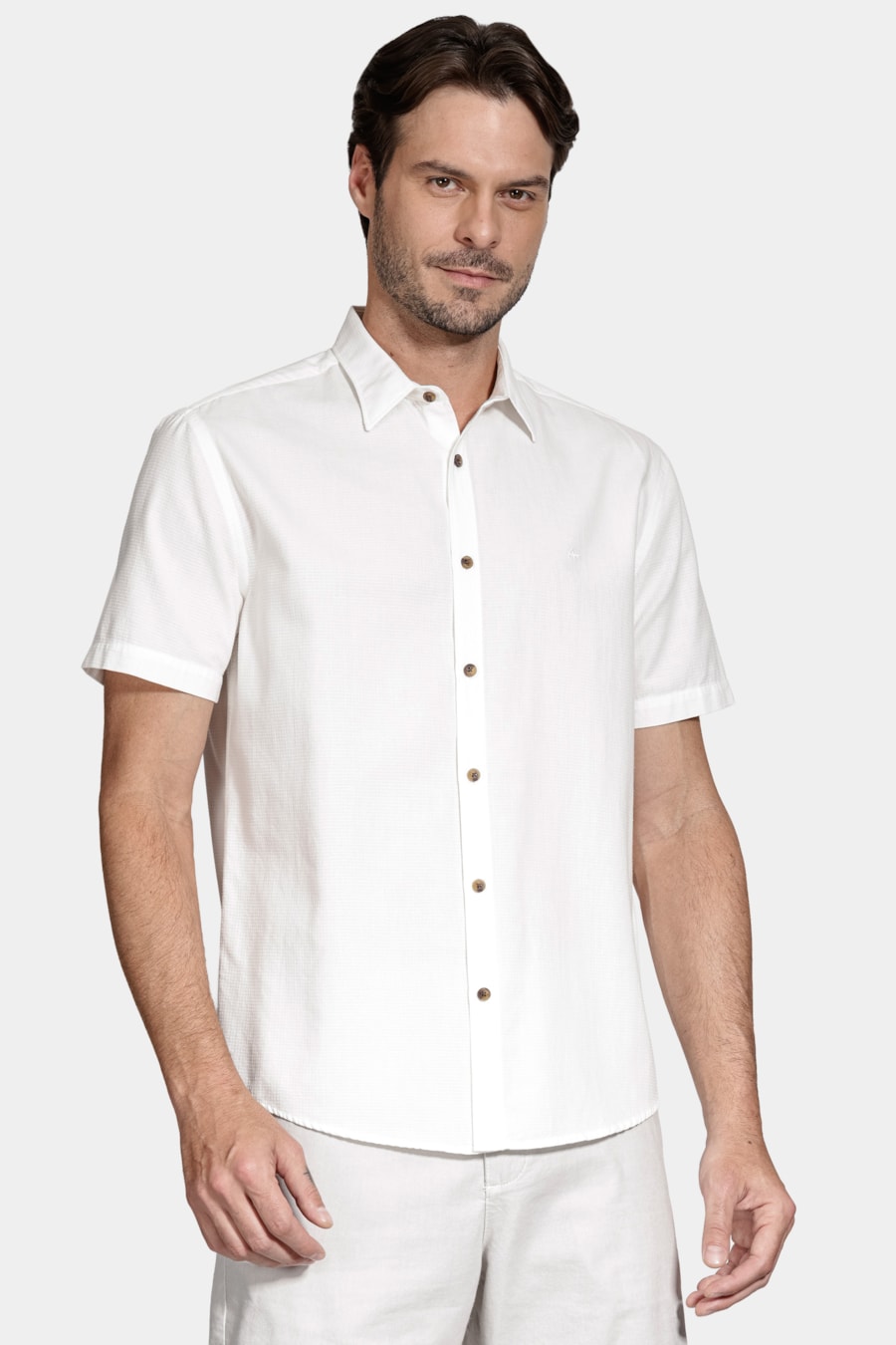 Camisa Manga Curta Textura Quadriculada Mini Off White — foto 1 de 6