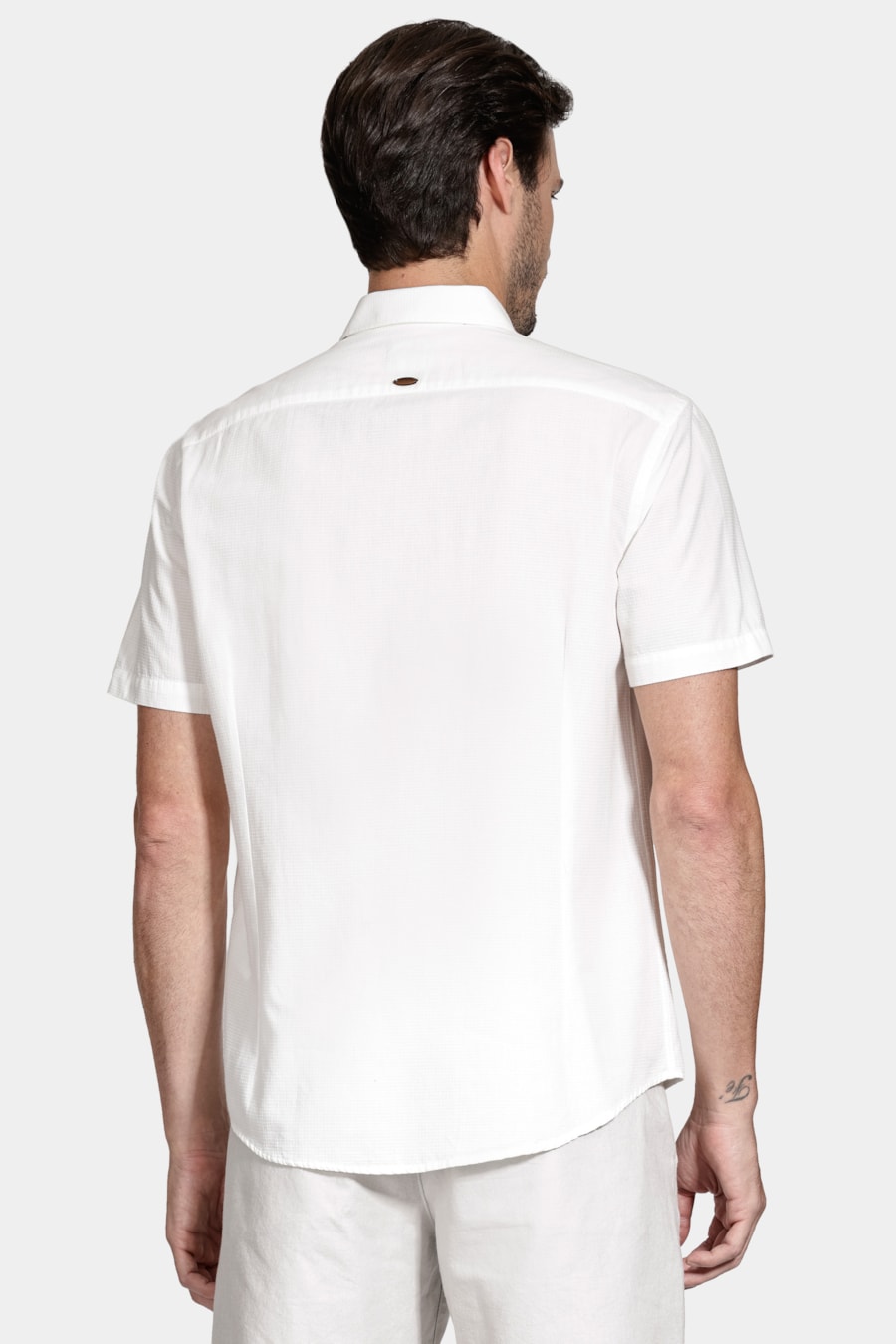 Camisa Manga Curta Textura Quadriculada Mini Off White — foto 4 de 6