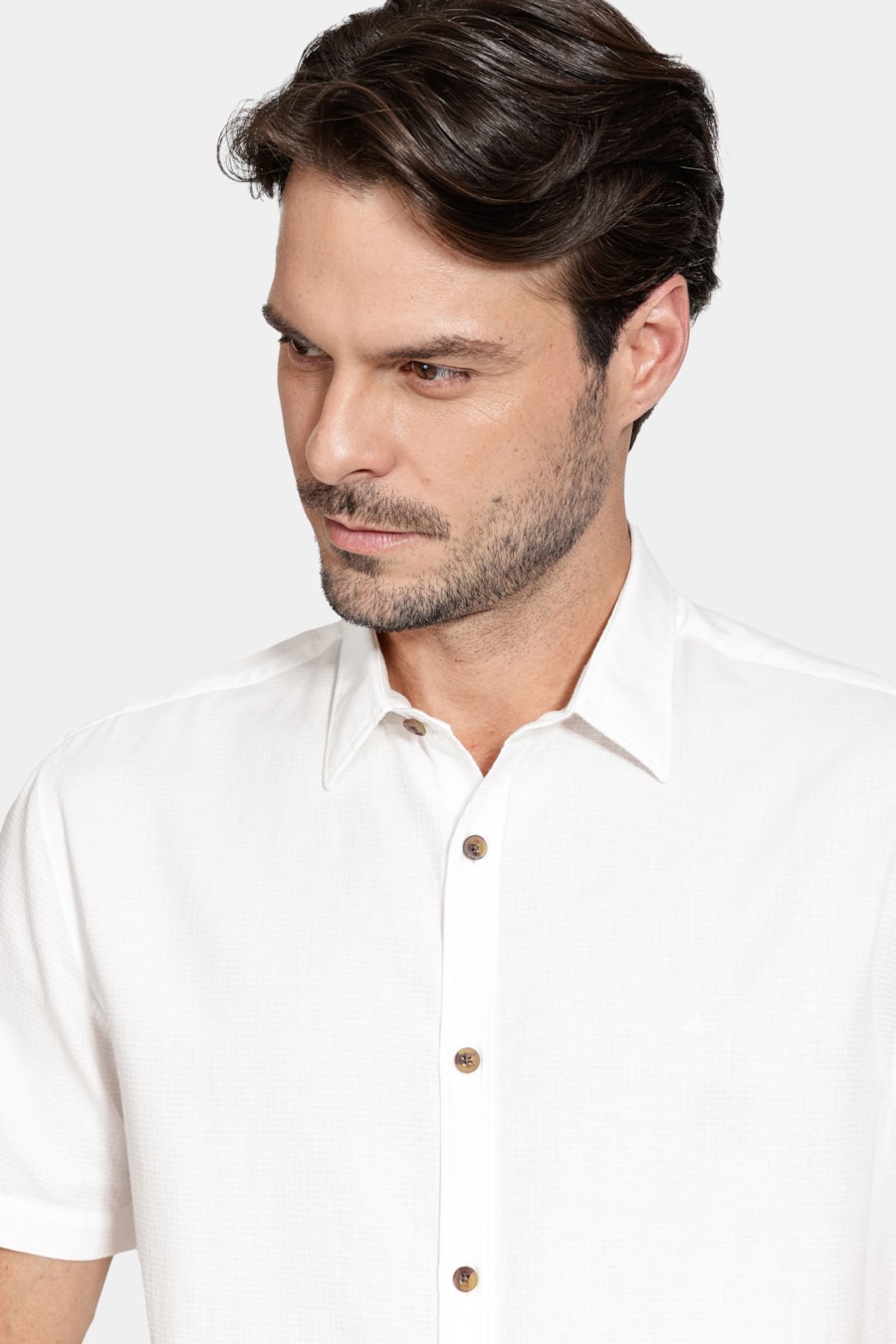 Camisa Manga Curta Textura Quadriculada Mini Off White — foto 3 de 6