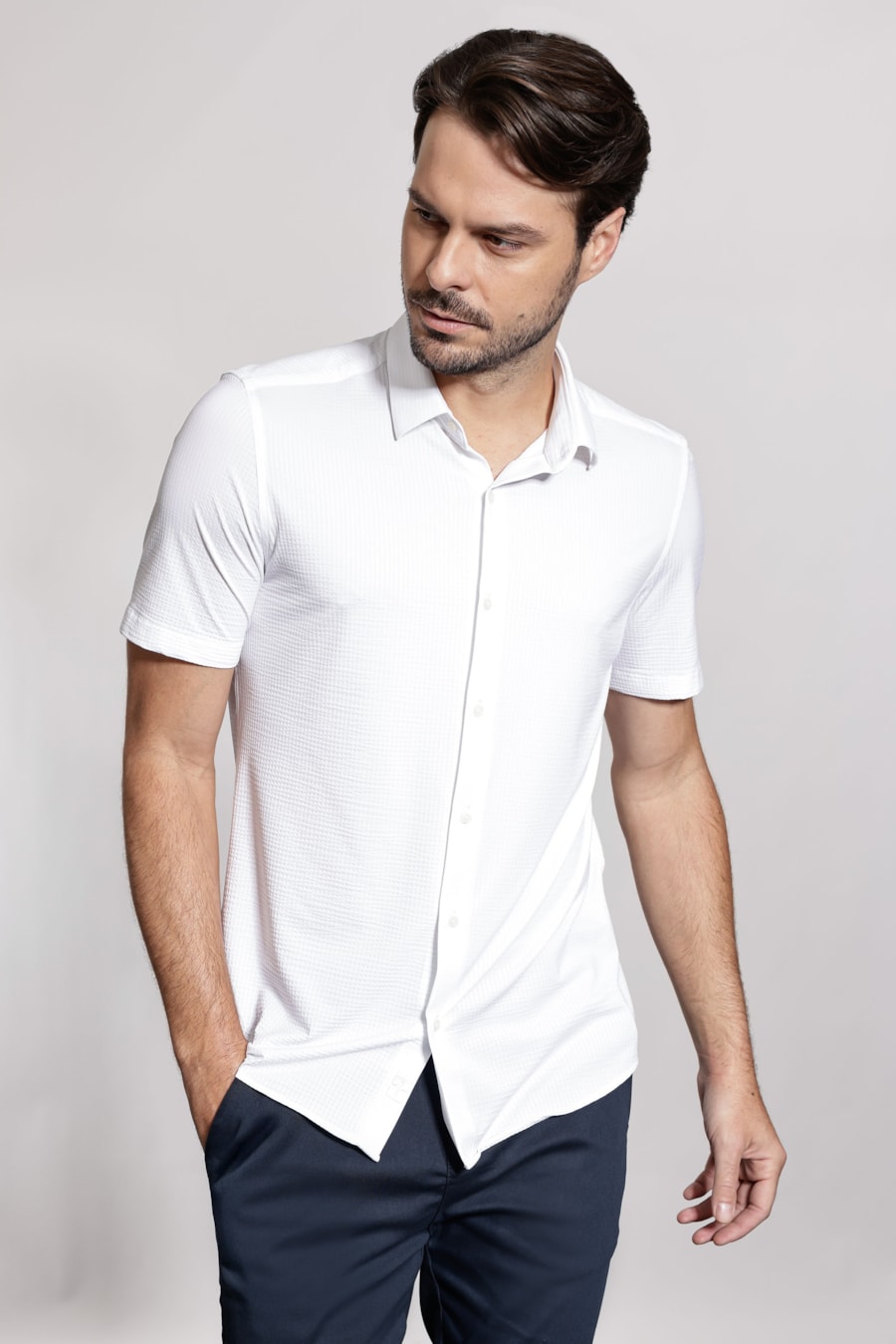 Camisa Manga Curta Texturizada Elastic Wave Branco — foto 1 de 6