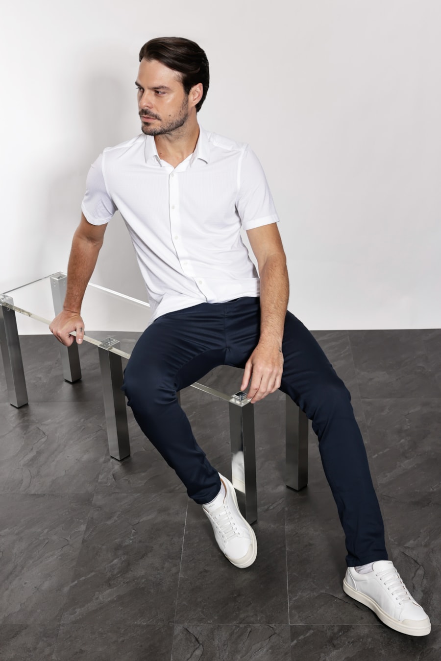 Camisa Manga Curta Texturizada Elastic Wave Branco — foto 3 de 6