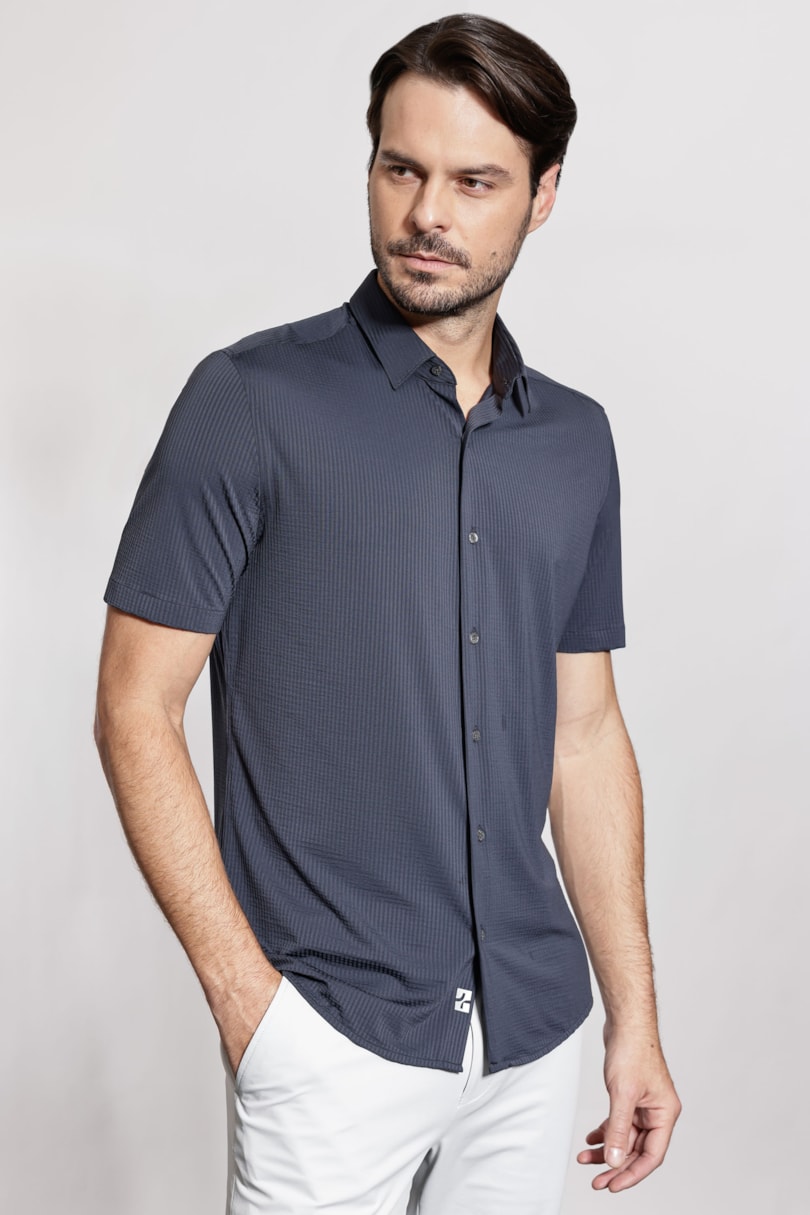 Camisa Manga Curta Texturizada Elastic Wave Marinho