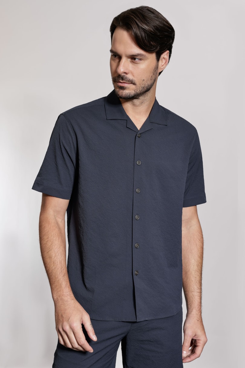 Camisa Manga Curta Texturizada Wave Marinho