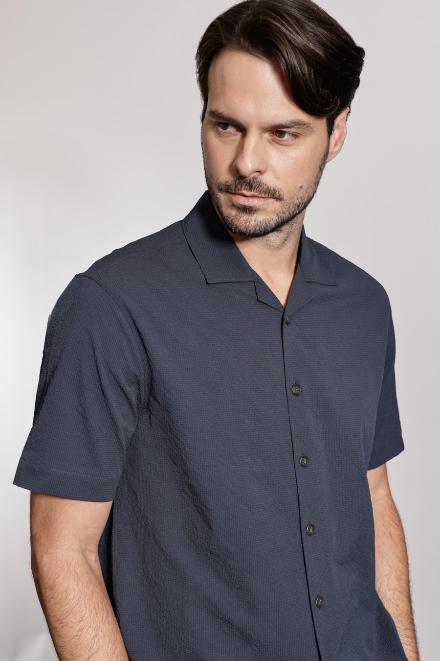 Camisa Manga Curta Texturizada Wave Marinho — foto 3 de 5