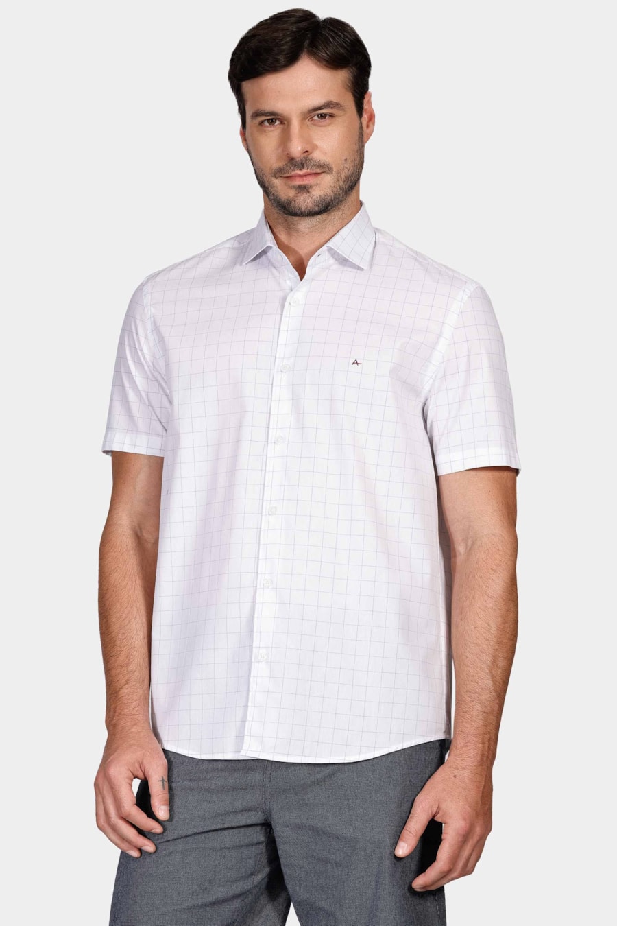 Camisa Manga Curta Tricoline Xadrez Branco — foto 1 de 5