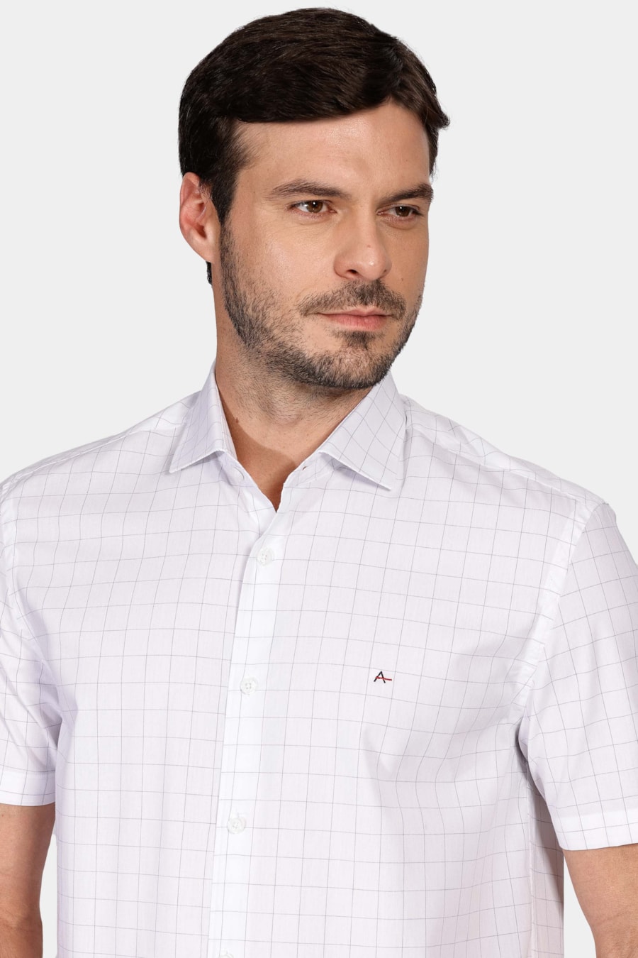Camisa Manga Curta Tricoline Xadrez Branco — foto 3 de 5