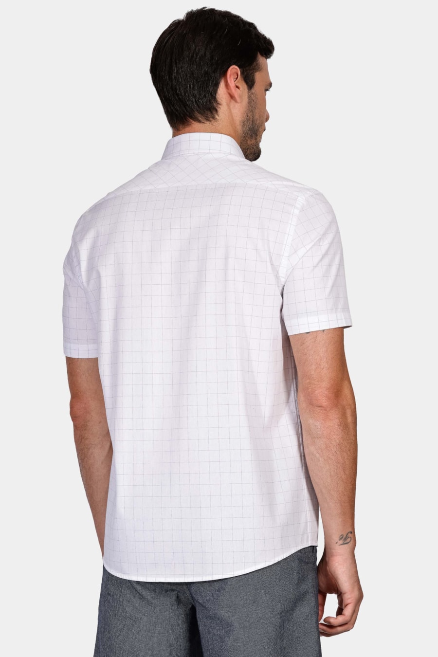 Camisa Manga Curta Tricoline Xadrez Branco — foto 4 de 5