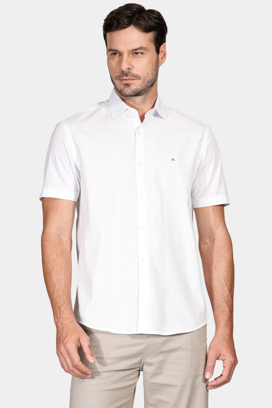Camisa Manga Curta Tricoline Xadrez Branco Com Verde Claro — foto 1 de 5