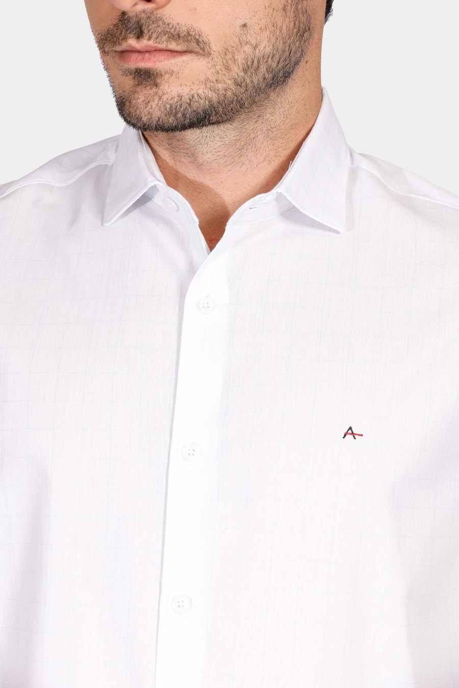 Camisa Manga Curta Tricoline Xadrez Branco Com Verde Claro — foto 3 de 5
