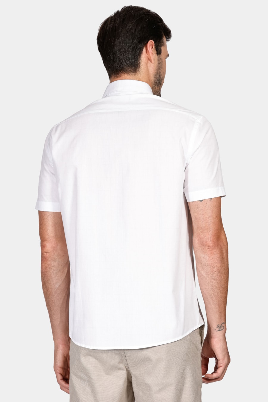 Camisa Manga Curta Tricoline Xadrez Branco Com Verde Claro — foto 4 de 5
