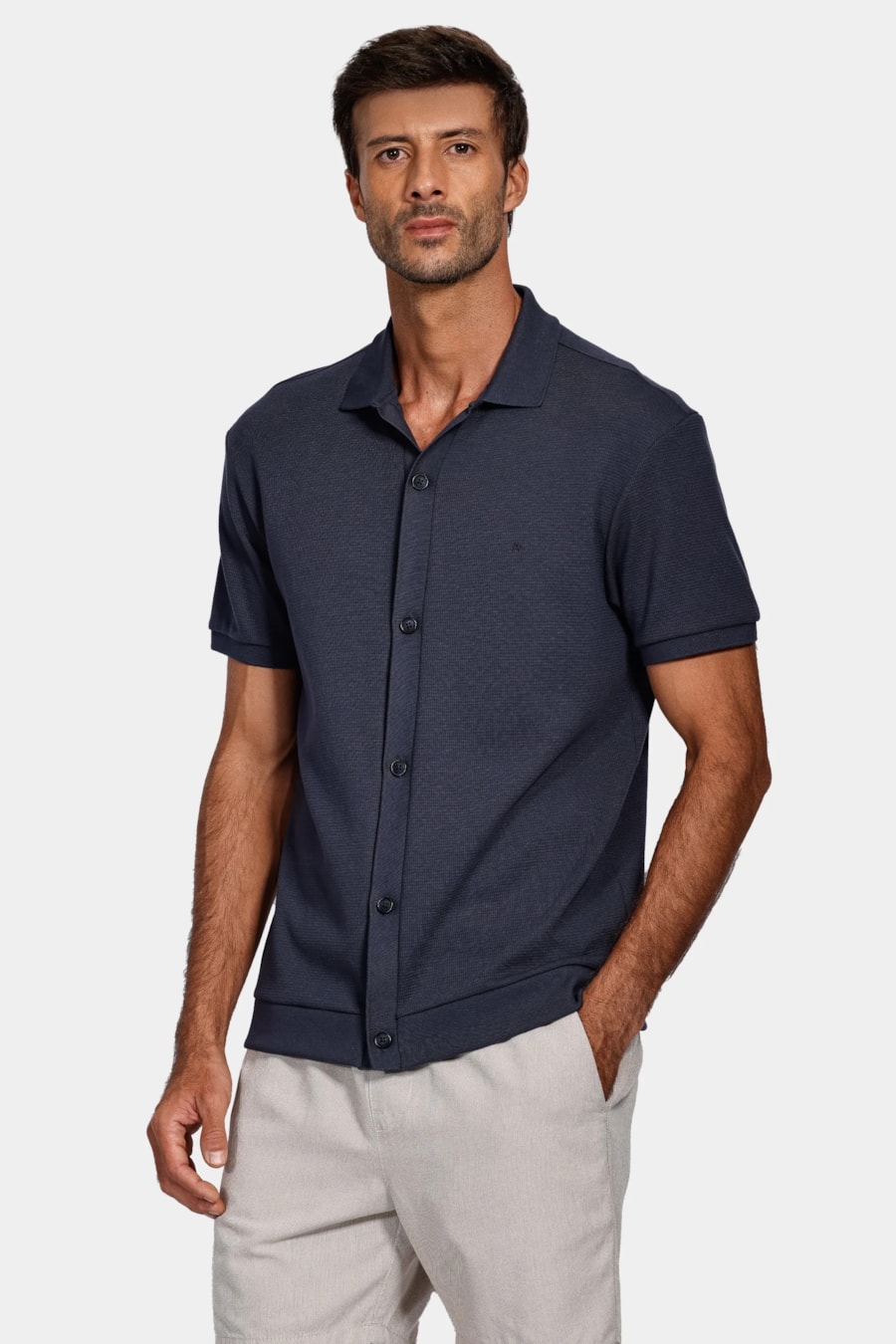 Camisa Manga Curta Wafle Marinho — foto 1 de 4