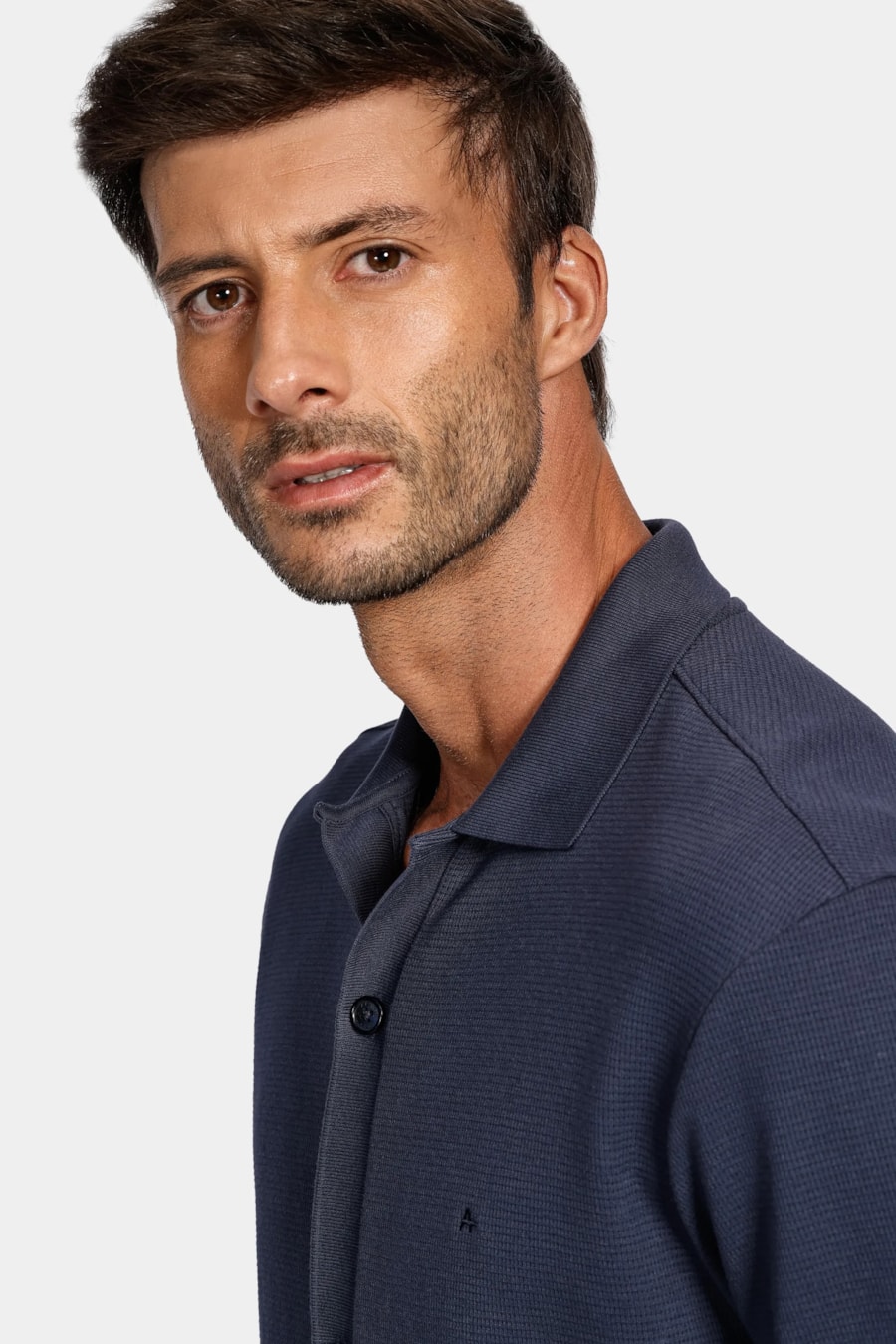 Camisa Manga Curta Wafle Marinho — foto 3 de 4