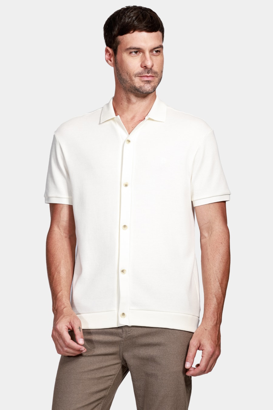 Camisa Manga Curta Wafle Off White — foto 2 de 6