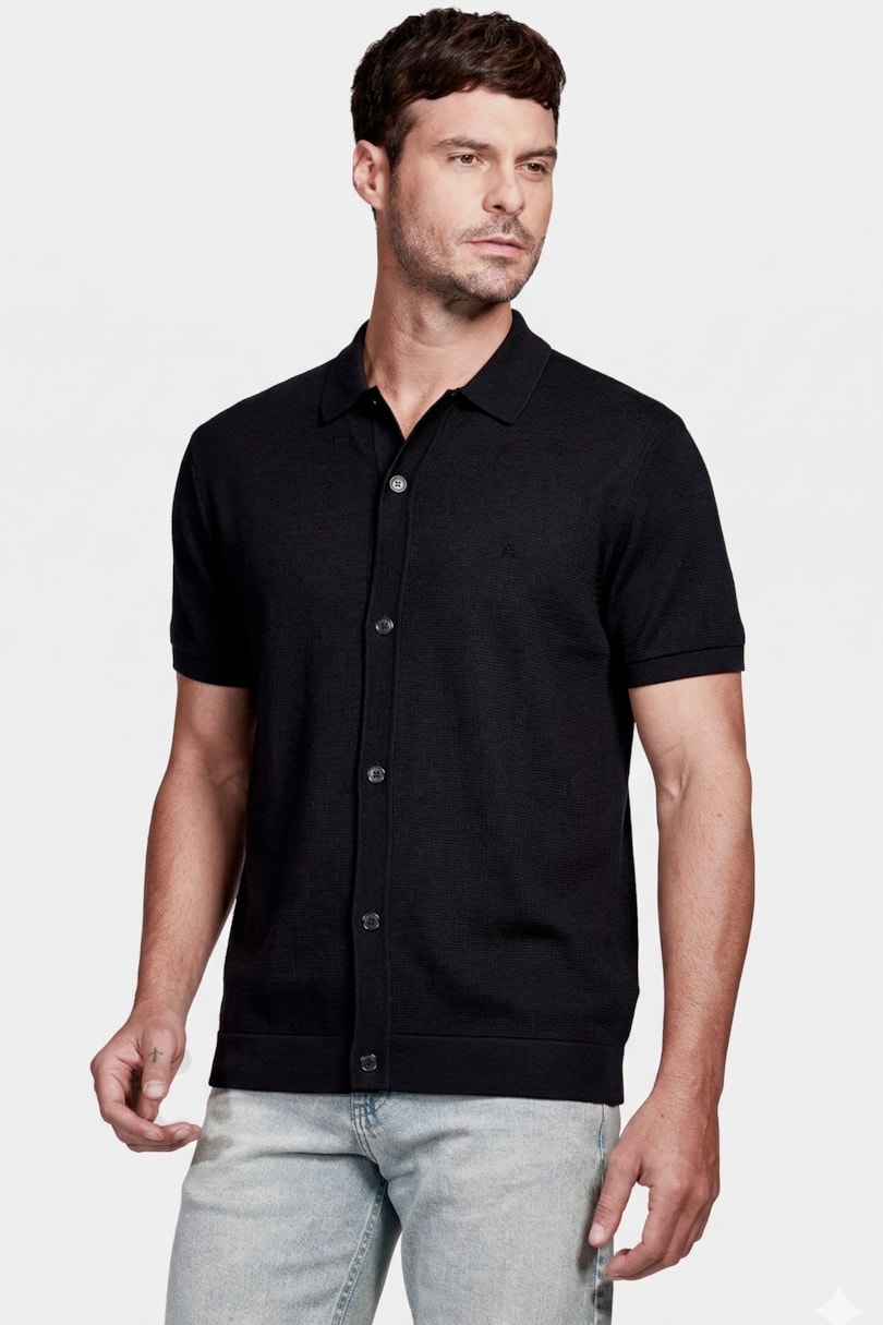 Camisa Manga Curta Wafle Preto