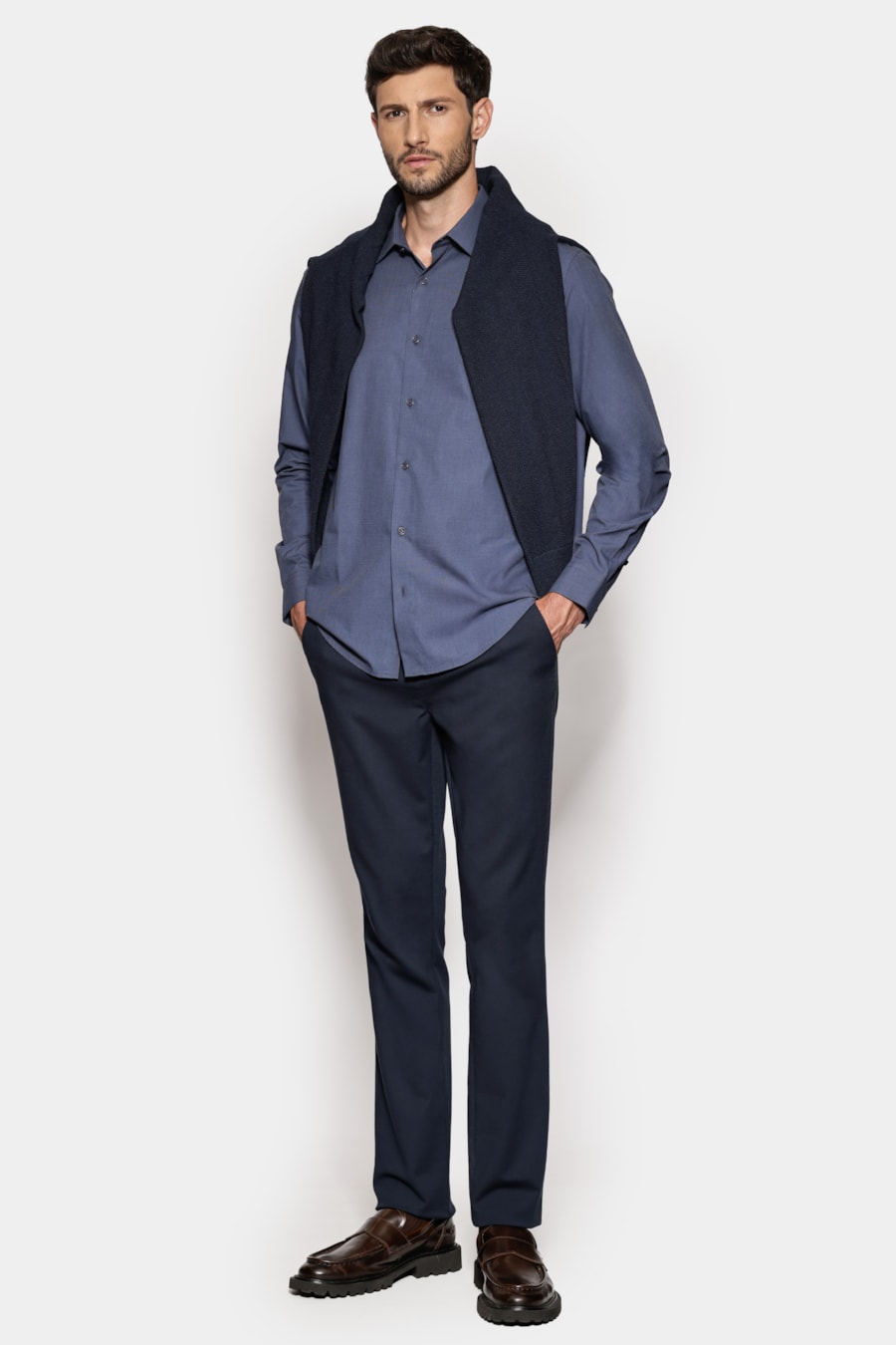 Camisa Manga Longa Algodão Egípcio Barolo Azul Escuro — foto 2 de 7