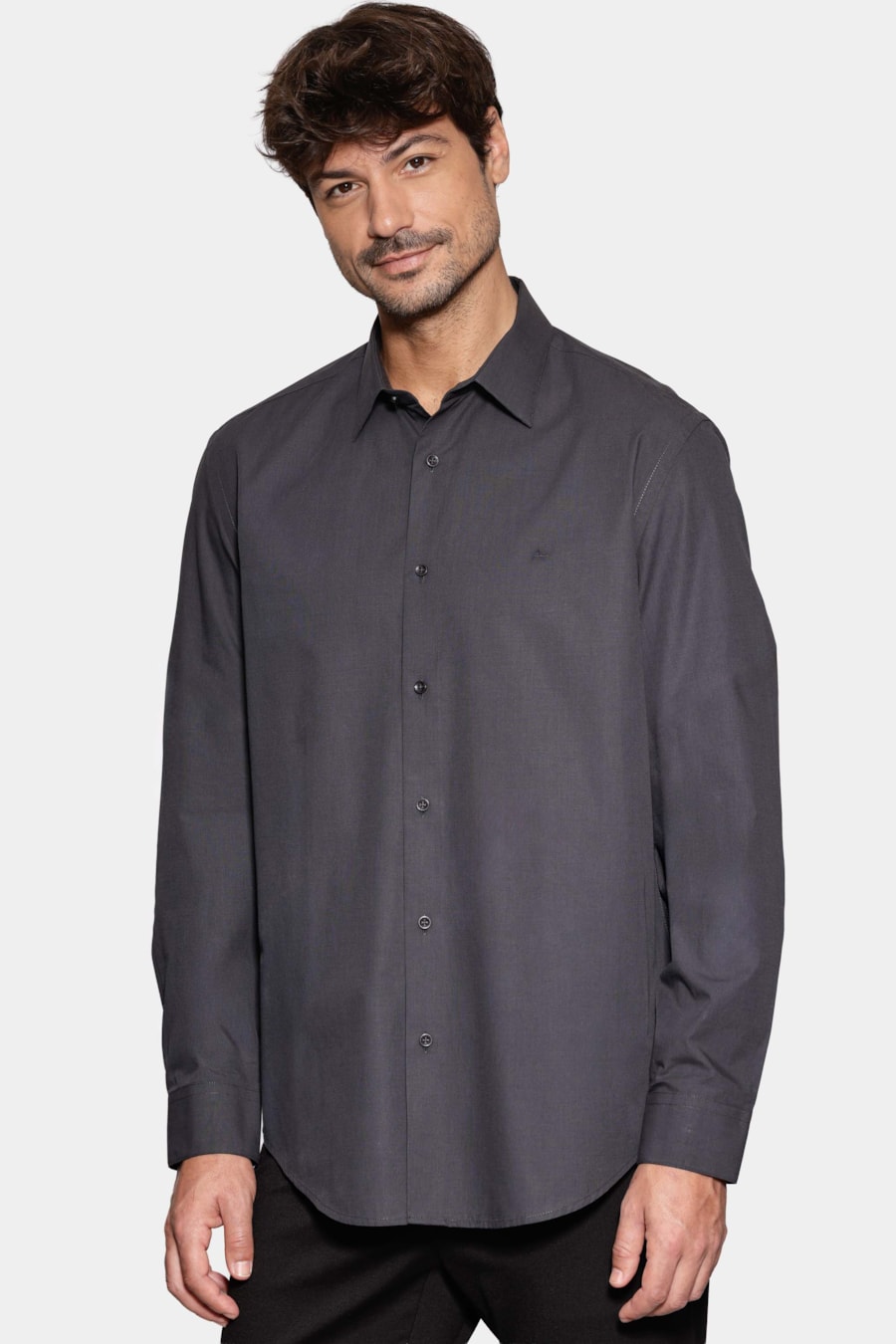 Camisa Manga Longa Algodão Egípcio Barolo Cinza Escuro — foto 1 de 6