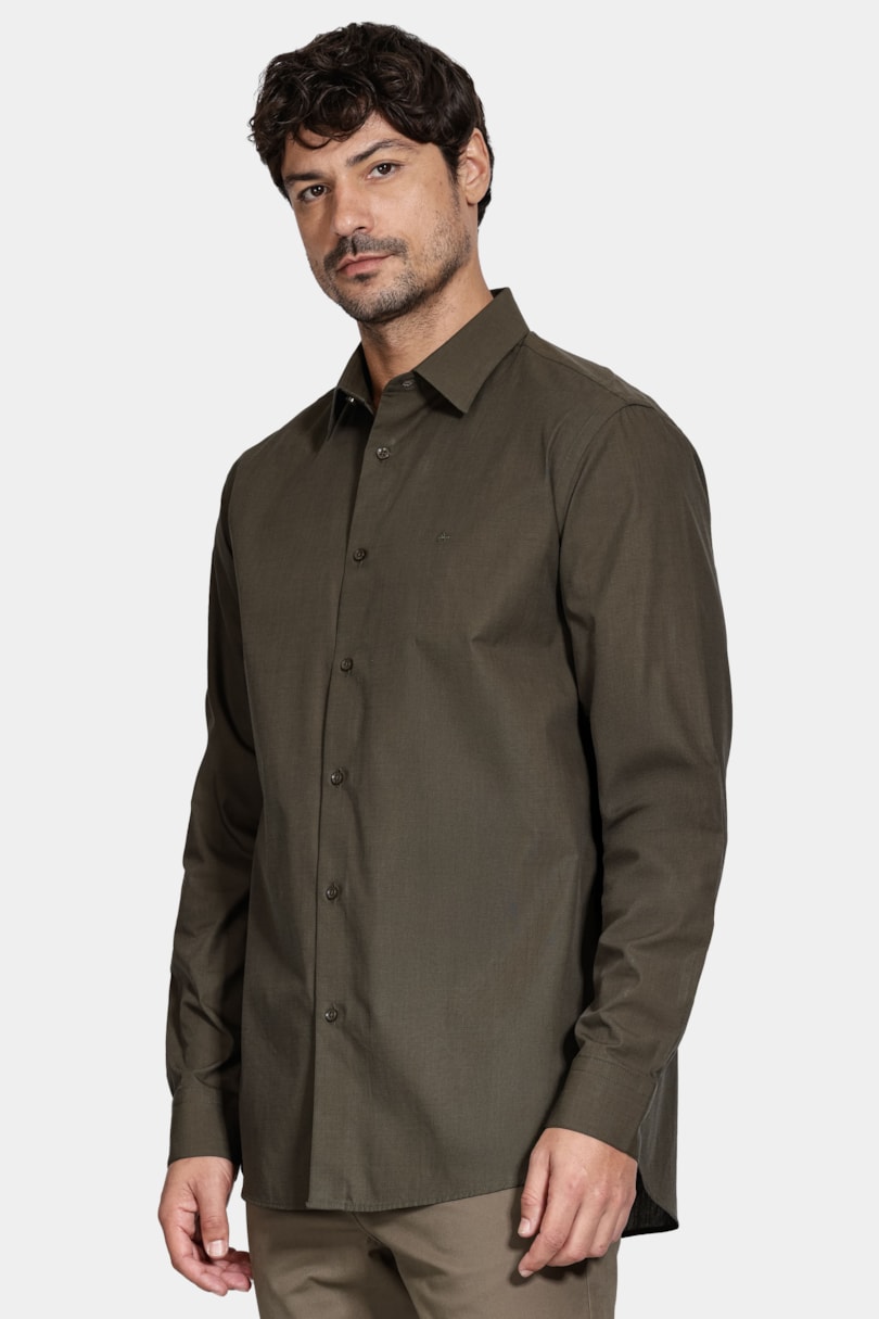 Camisa Manga Longa Algodão Egípcio Barolo Verde Garrafa