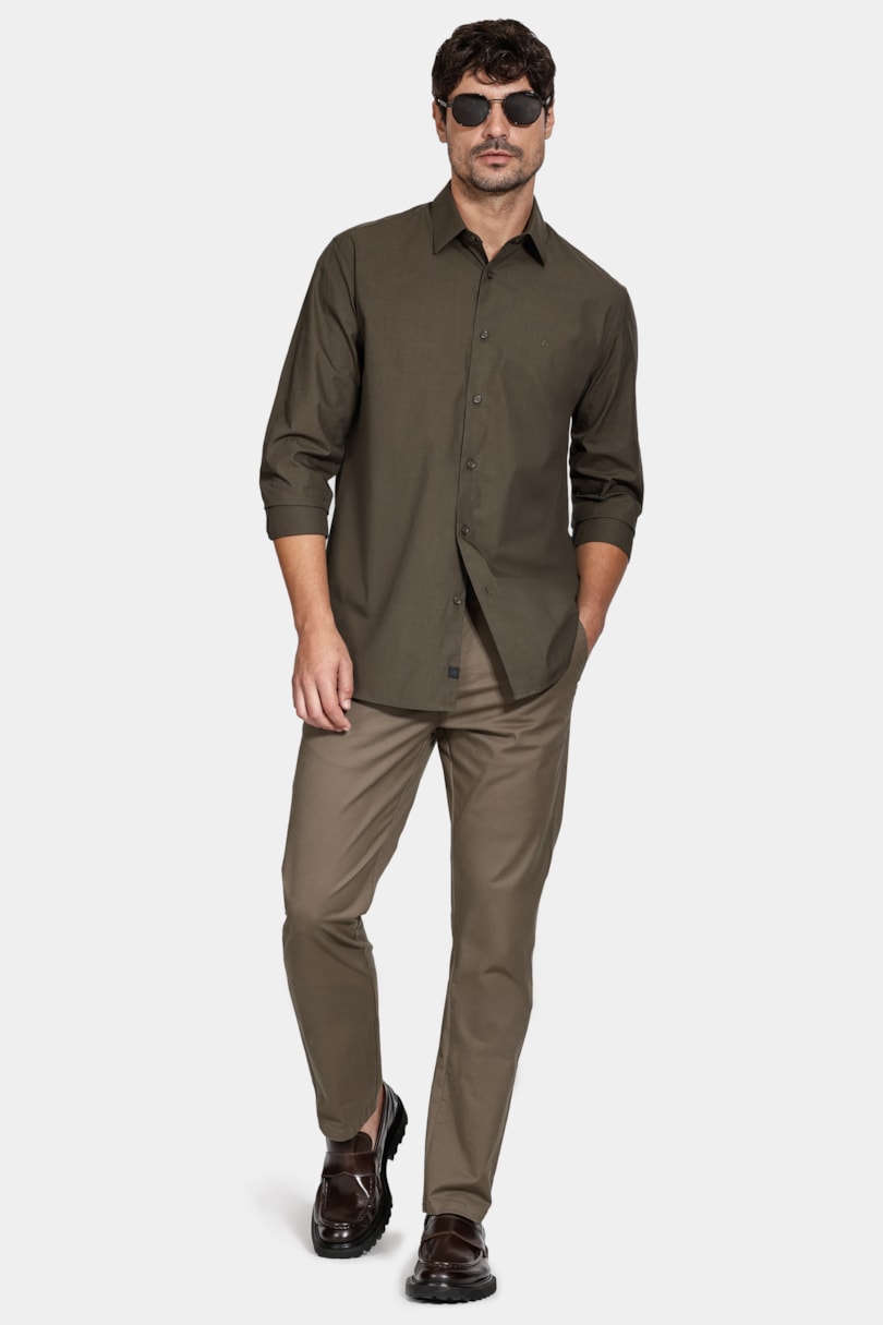 Camisa Manga Longa Algodão Egípcio Barolo Verde Garrafa