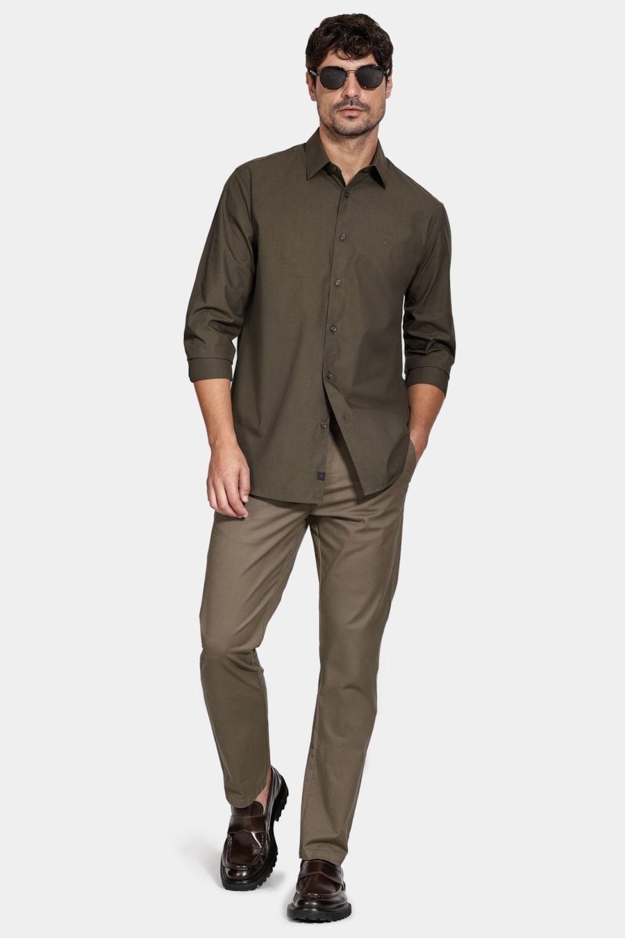 Camisa Manga Longa Algodão Egípcio Barolo Verde Garrafa — foto 2 de 6