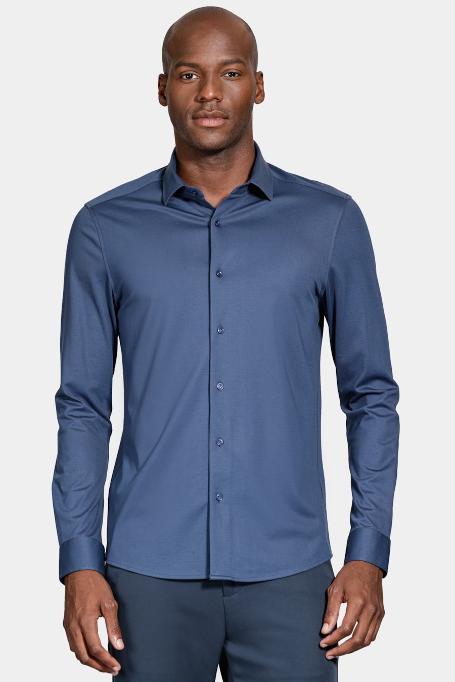 Camisa Manga Longa Algodão Jersey Mercerizada Azul Escuro — foto 1 de 6