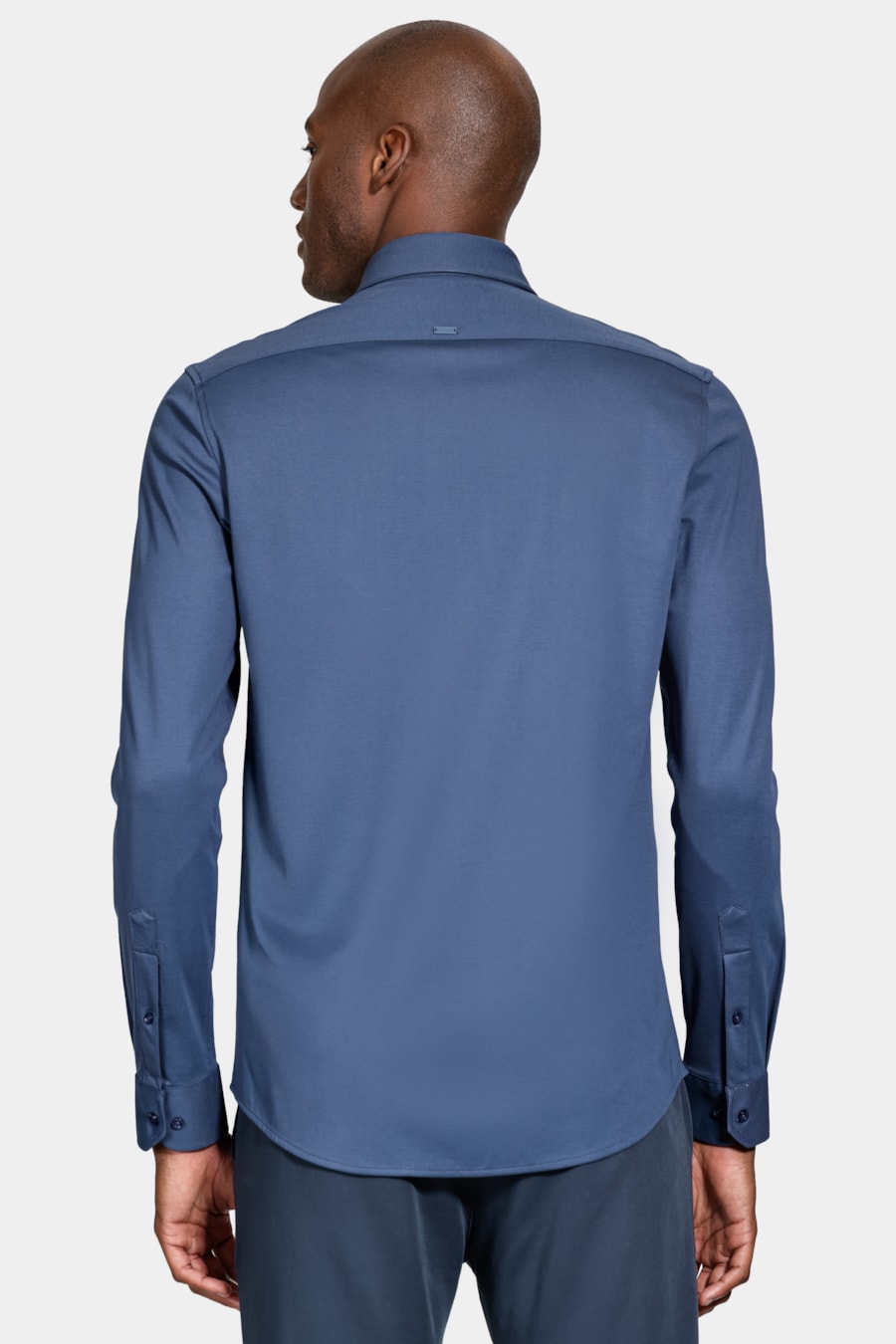 Camisa Manga Longa Algodão Jersey Mercerizada Azul Escuro — foto 4 de 6