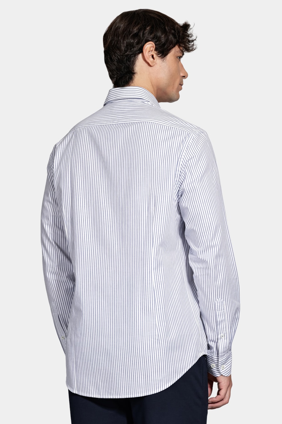 Camisa Manga Longa Algodão Listrada Branco C/Azul — foto 4 de 6