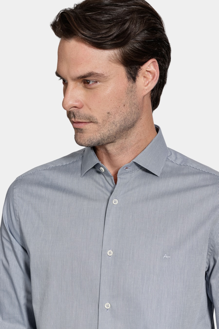Camisa Manga Longa Algodão Listrada Branco C/Azul — foto 3 de 6