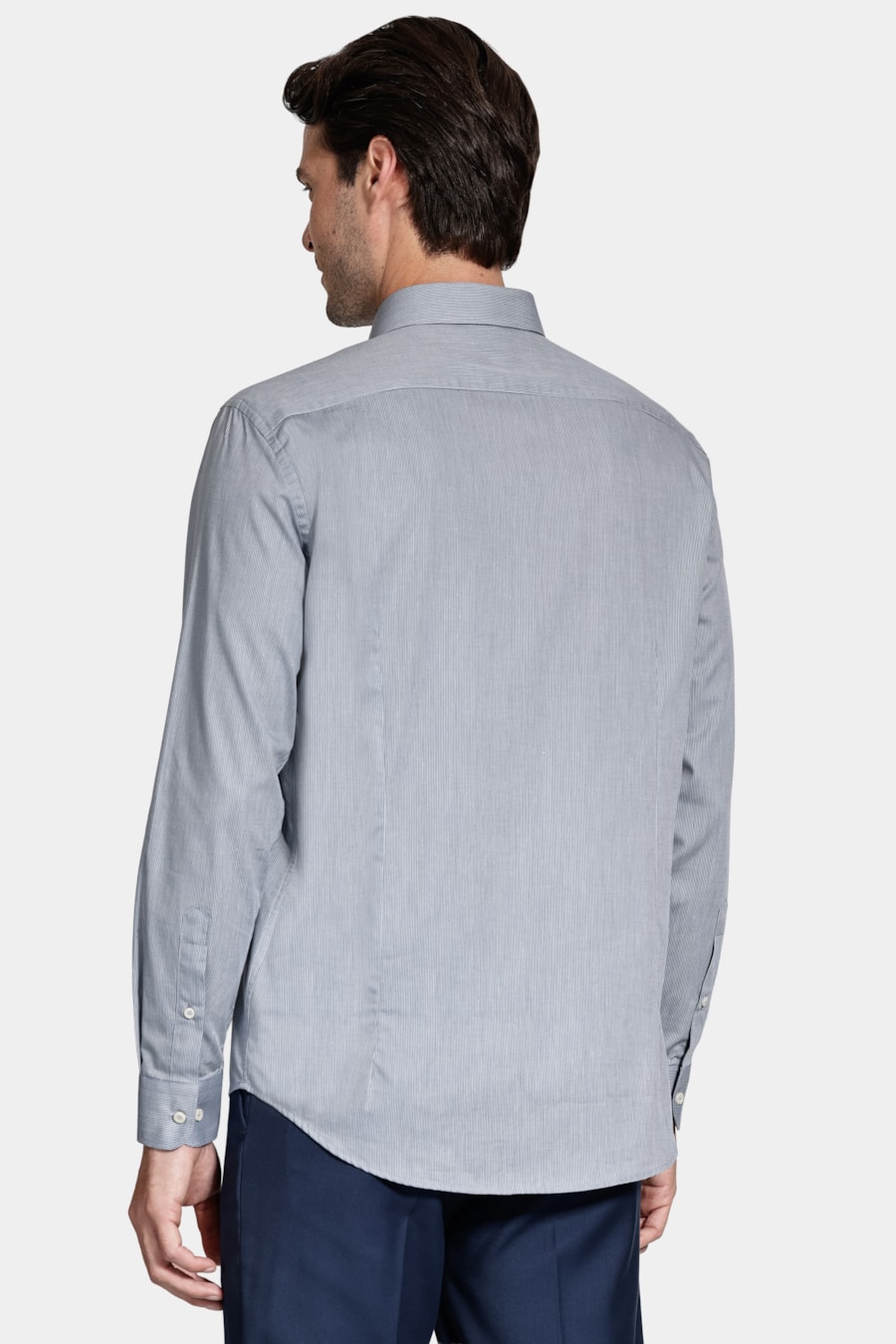 Camisa Manga Longa Algodão Listrada Branco C/Azul — foto 4 de 6