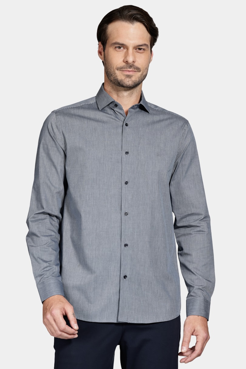 Camisa Manga Longa Algodão Listrada Marinho/Azul Claro