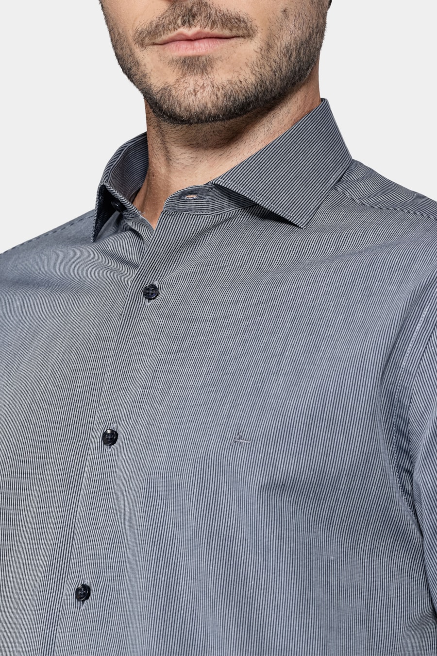 Camisa Manga Longa Algodão Listrada Marinho/Azul Claro — foto 3 de 6