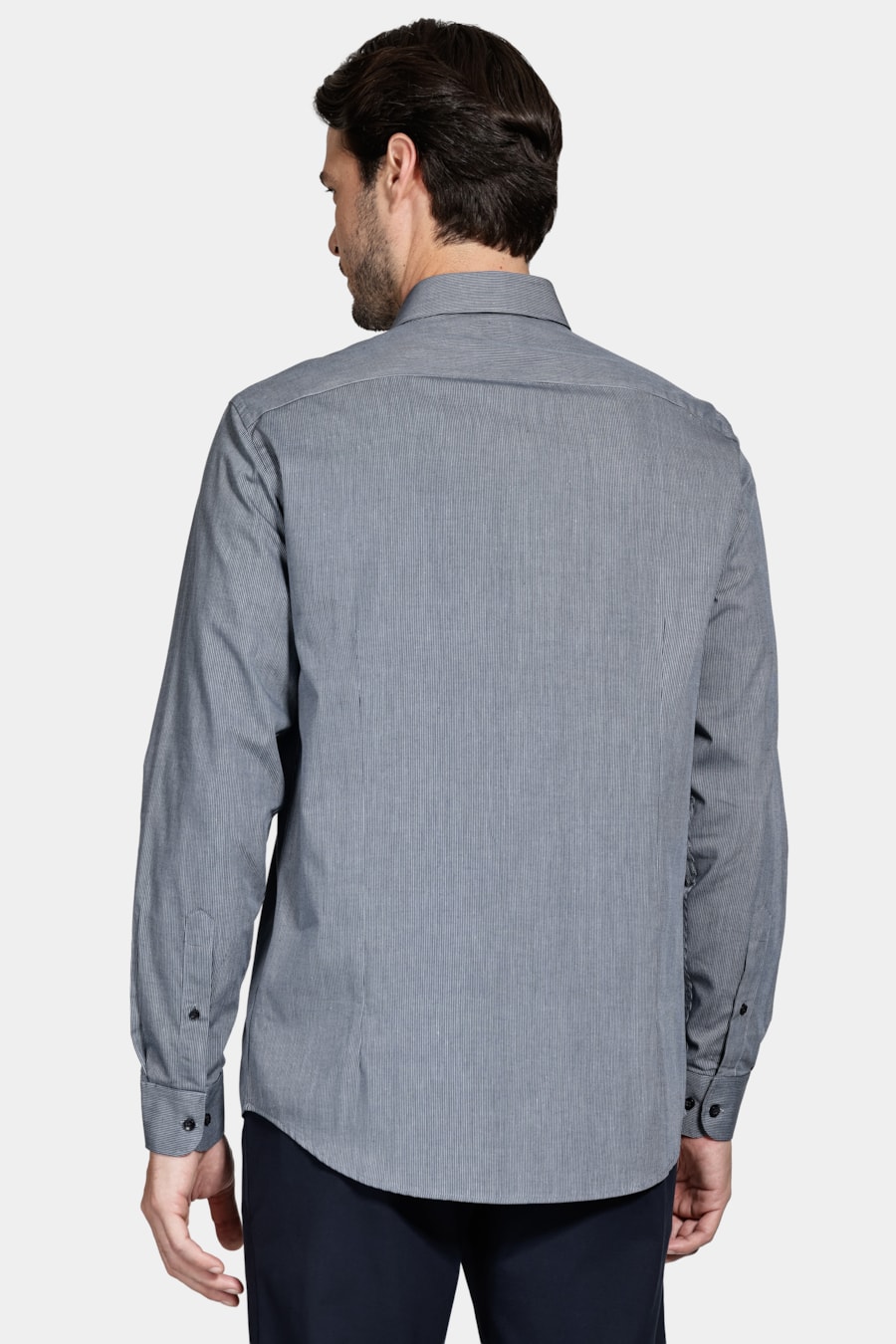 Camisa Manga Longa Algodão Listrada Marinho/Azul Claro — foto 4 de 6
