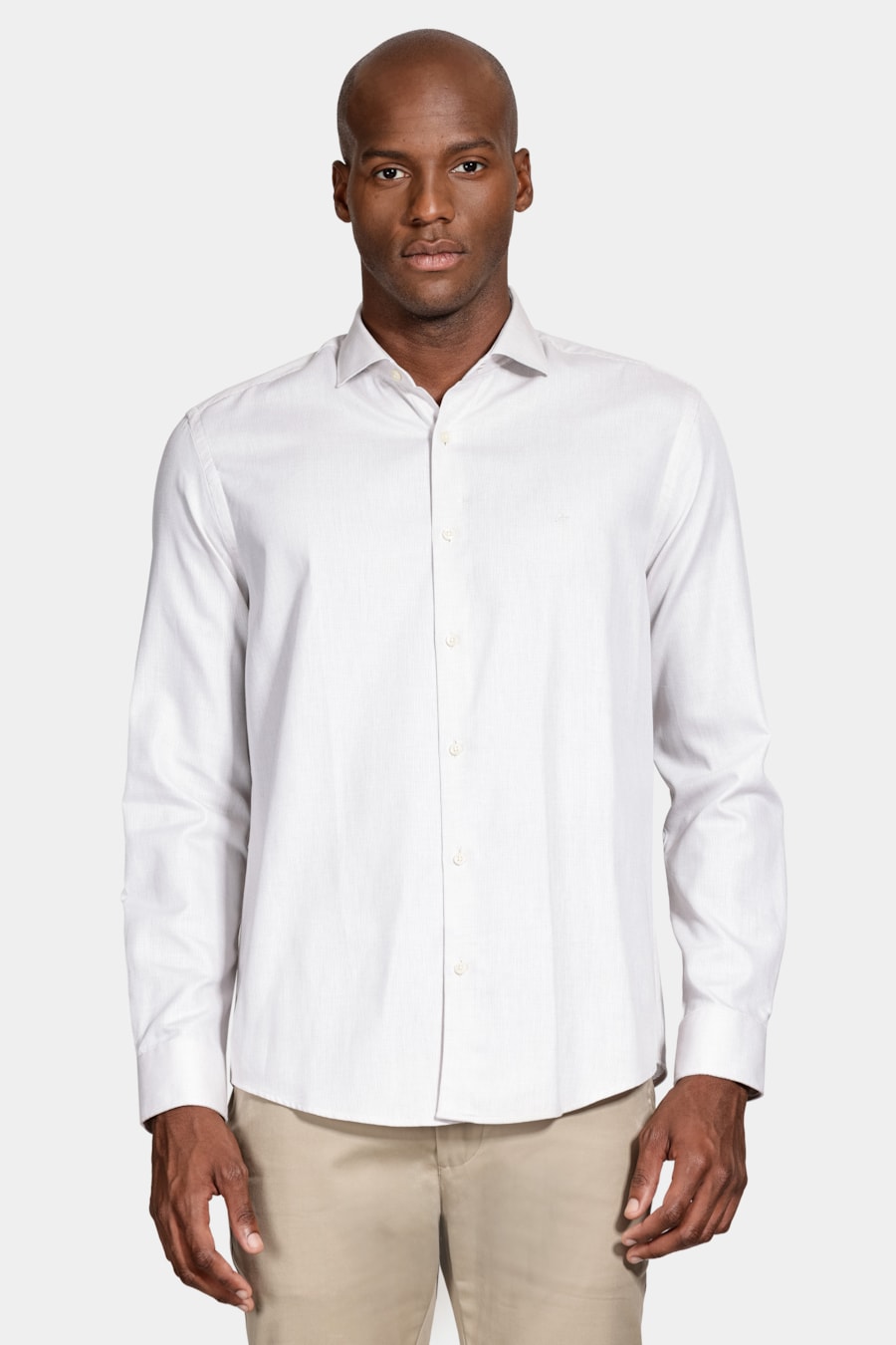 Camisa Manga Longa Algodão Maquineta Branco C/Caqui — foto 1 de 6