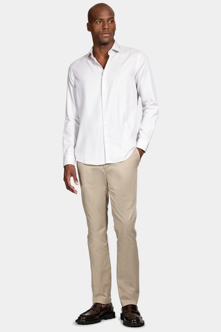 Camisa Manga Longa Algodão Maquineta Branco C/Caqui — foto 2 de 6
