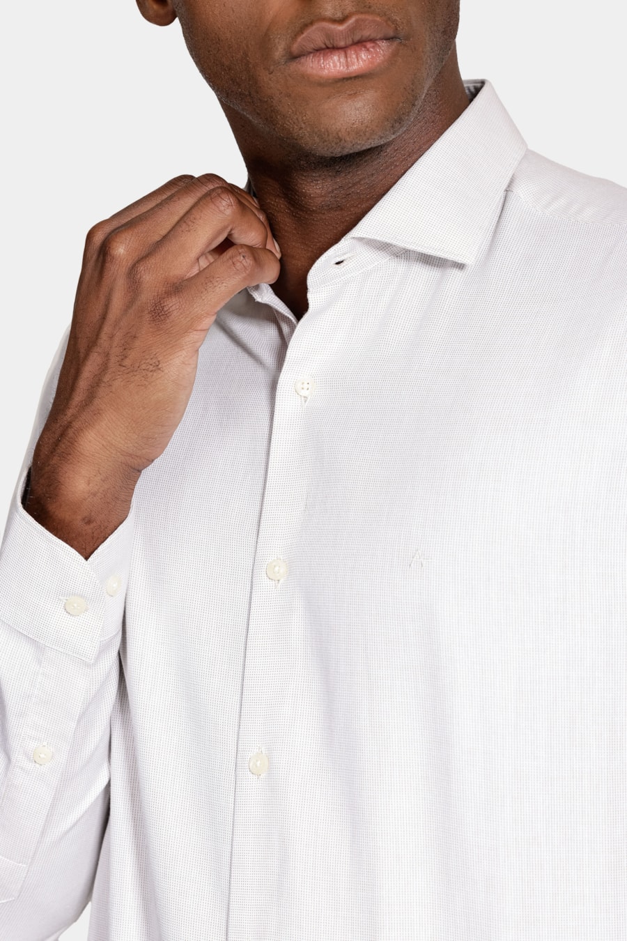 Camisa Manga Longa Algodão Maquineta Branco C/Caqui — foto 3 de 6
