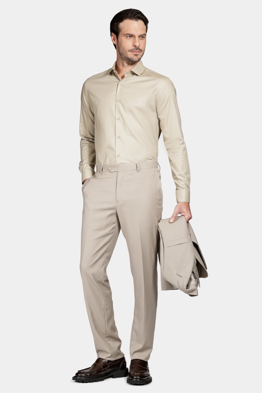 Camisa Manga Longa Algodão Maquineta Stretch Caqui — foto 2 de 6