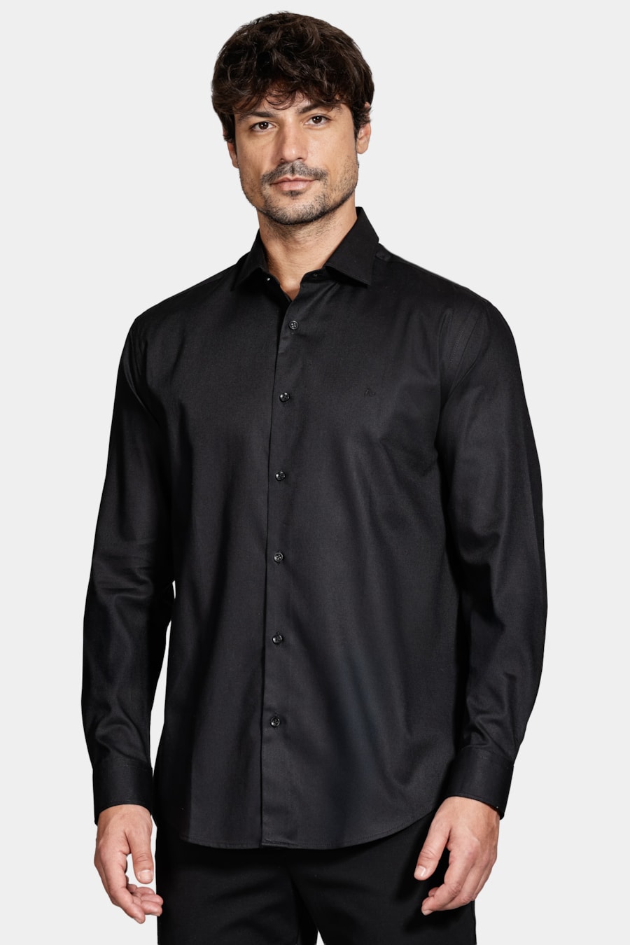 Camisa Manga Longa Algodão Maquineta Stretch Preto — foto 1 de 6