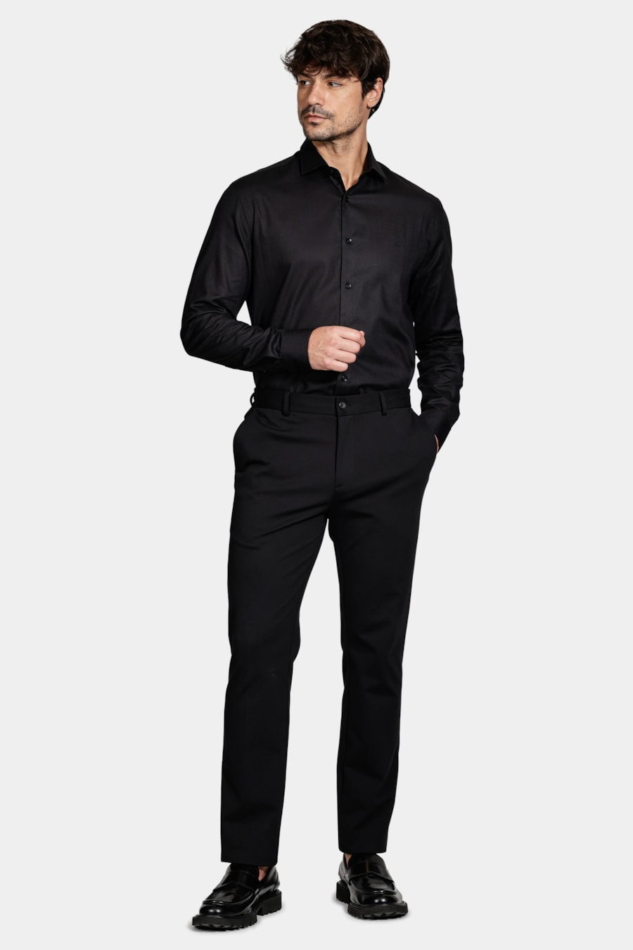 Camisa Manga Longa Algodão Maquineta Stretch Preto — foto 2 de 6