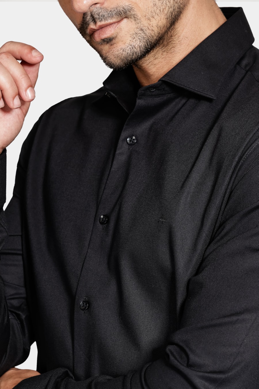Camisa Manga Longa Algodão Maquineta Stretch Preto — foto 3 de 6