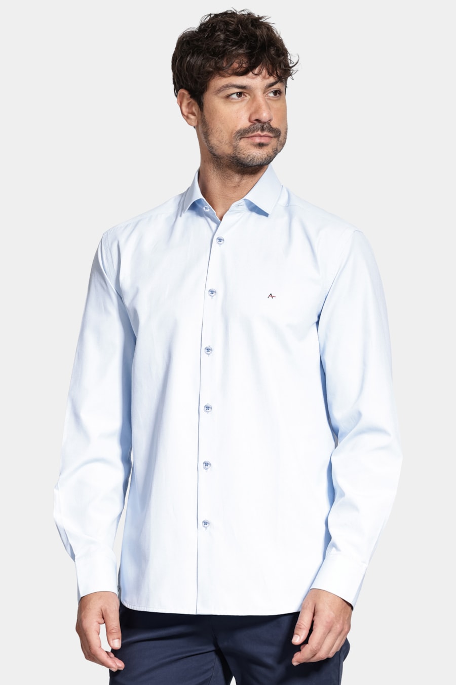 Camisa Manga Longa Algodão Misto Azul — foto 1 de 6