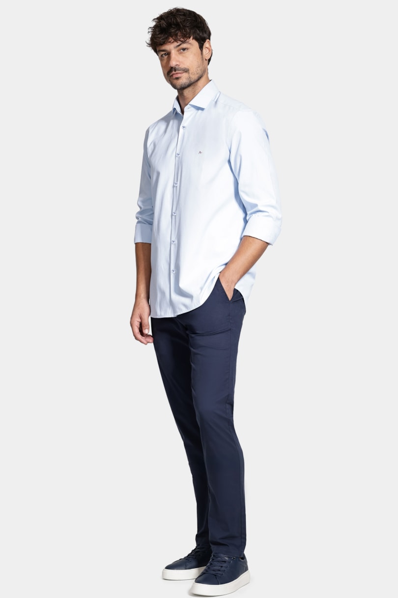 Camisa Manga Longa Algodão Misto Azul